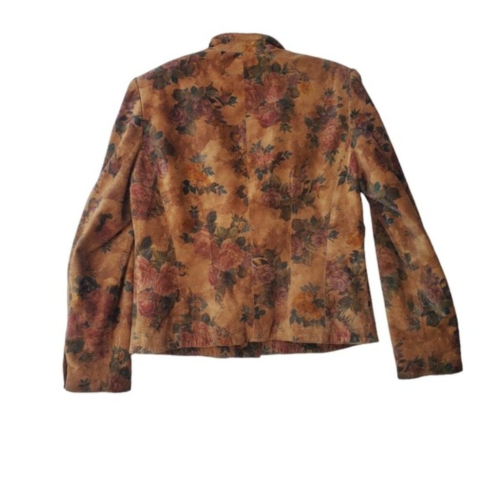 Leather Suede Jacket Cottagecore Romantic Floral Snap Down Vintage - Picture 8 of 16